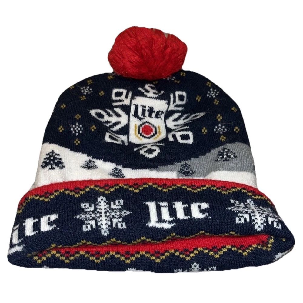 Miller Lite Holiday Ugly Sweater Winter Christmas Hat Unisex NWOT Beer Cozy Warm
